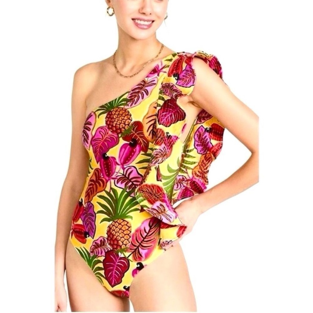 Farm Rio Women's Fruit Dream Ruffle One-Shoulder One-Piece Swimsuit